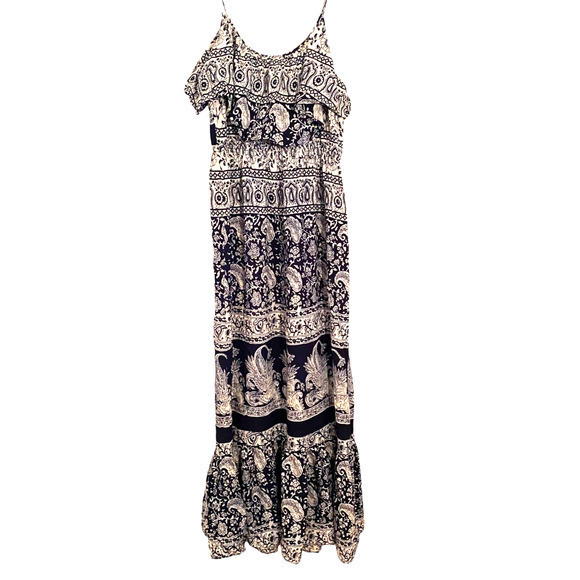 Forever 21 Los Angeles Blue Paisley Boho ‎ Spaghetti Strap Sundress Dress Size M - Picture 2 of 7